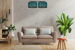 Stoff Pendelleuchte blendarm Grün Muster E27 70 cm lang