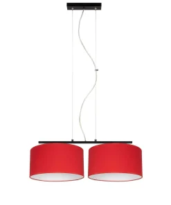 Stoff Pendelleuchte blendarm Rot Weiß E27 70 cm lang