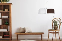 Stoff Pendelleuchte blendarm Weiß Braun E27 70 cm lang