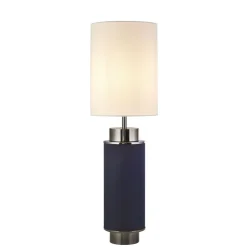 Tischlampe Blau Weiß Nickel 72 cm hoch E27 Stoff Metall