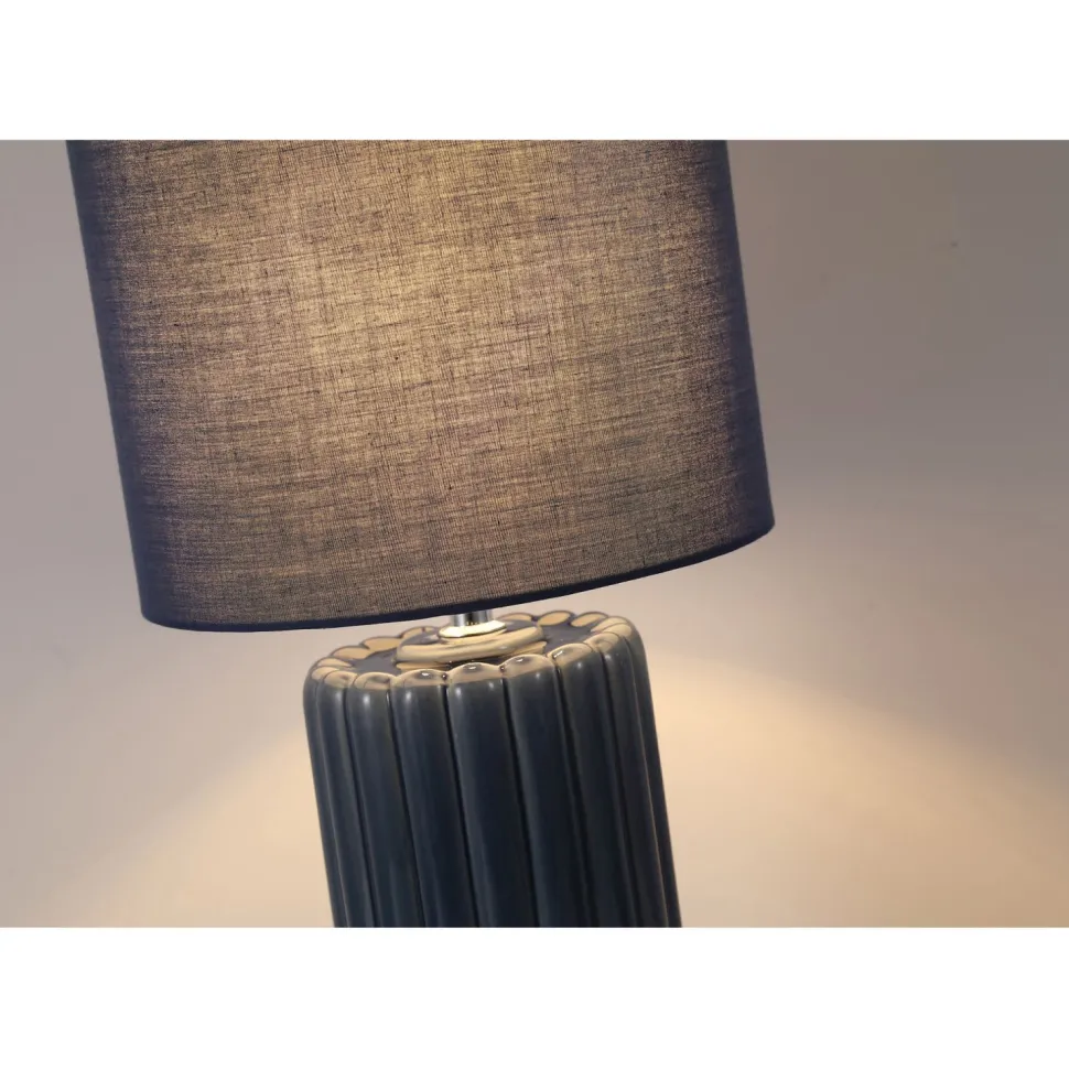 Tischlampe blendarm Stoff Keramik E14 51 cm Marineblau