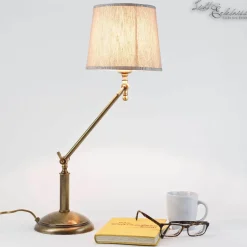 Tischlampe Bronze Hell Stoffschirm Snodo