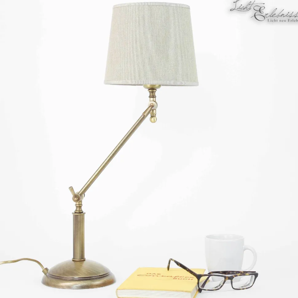 Tischlampe Bronze Hell Stoffschirm Snodo