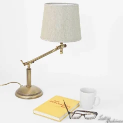 Tischlampe Bronze Hell Stoffschirm Snodo