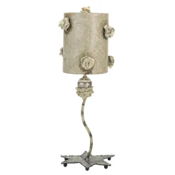 Tischlampe Creme Metall Stoff 55 cm hoch E27