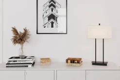 Tischlampe E27 56 cm Schwarz Weiß eckig Stoff Metall