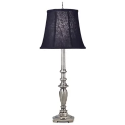 Tischlampe E27 Schwarz Nickel 79 cm hoch Stoff Zinkguss