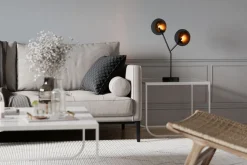 Tischlampe 2-flammmig 59 cm Schwarz Gold aus Glas Metall