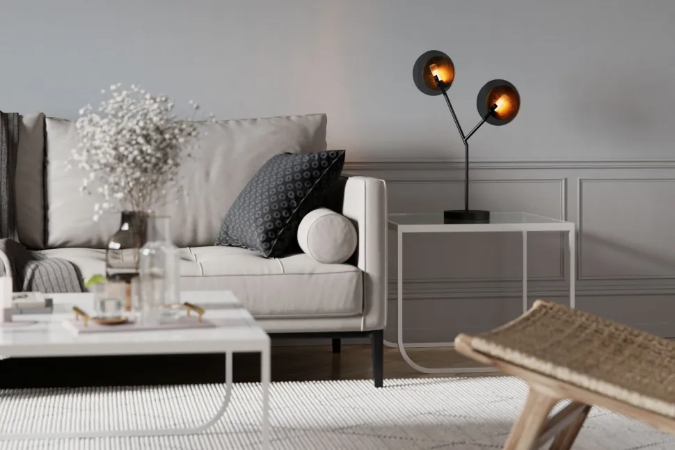 Tischlampe 2-flammmig 59 cm Schwarz Gold aus Glas Metall