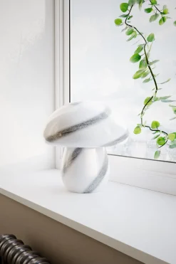 Tischlampe Glas 30 cm hoch Weiß marmoriert E27 Pilz Look