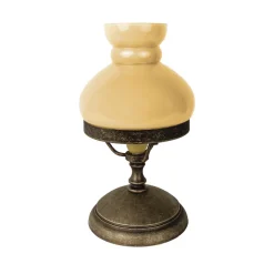 Tischlampe Glas Messing 23,5 cm in Bronze Antik Creme E14