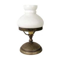 Tischlampe Glas Messing 23,5 cm in Bronze Antik Weiß E14