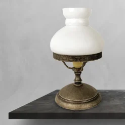 Tischlampe Glas Messing 23,5 cm in Bronze Antik Weiß E14