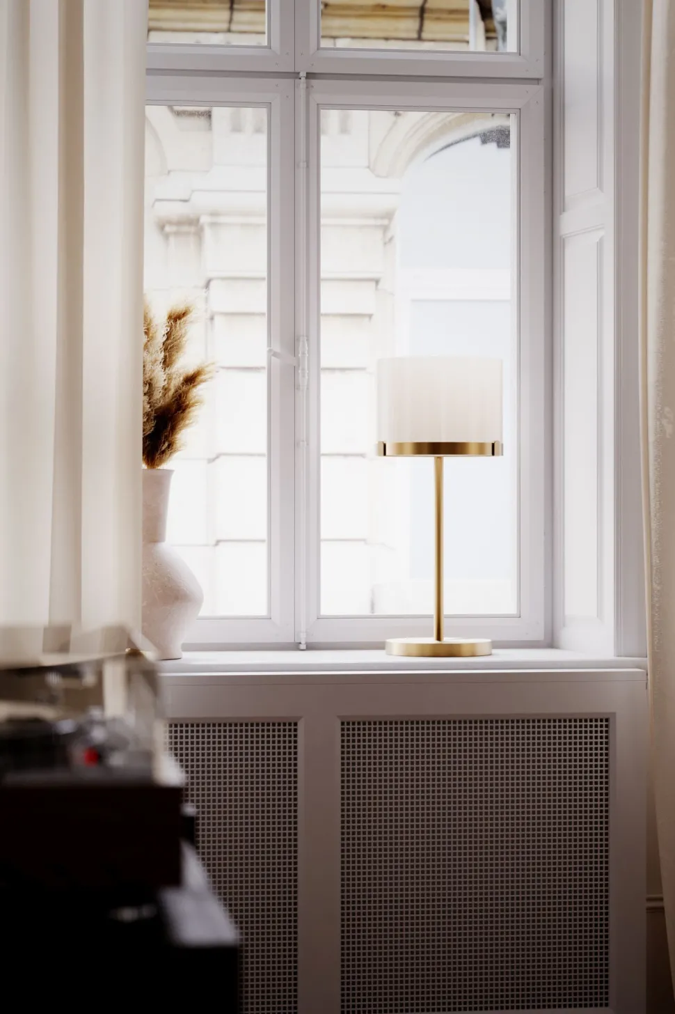 Tischlampe Glas Metall E27 55 cm in Messing Weiß rund