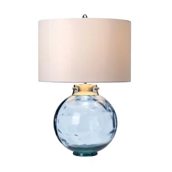 Tischlampe Glas Stoff E27 55,5 cm Weiß Blau LUBIELA