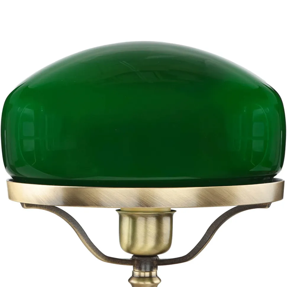 Tischlampe Glasschirm Grün aus Echt-Messing