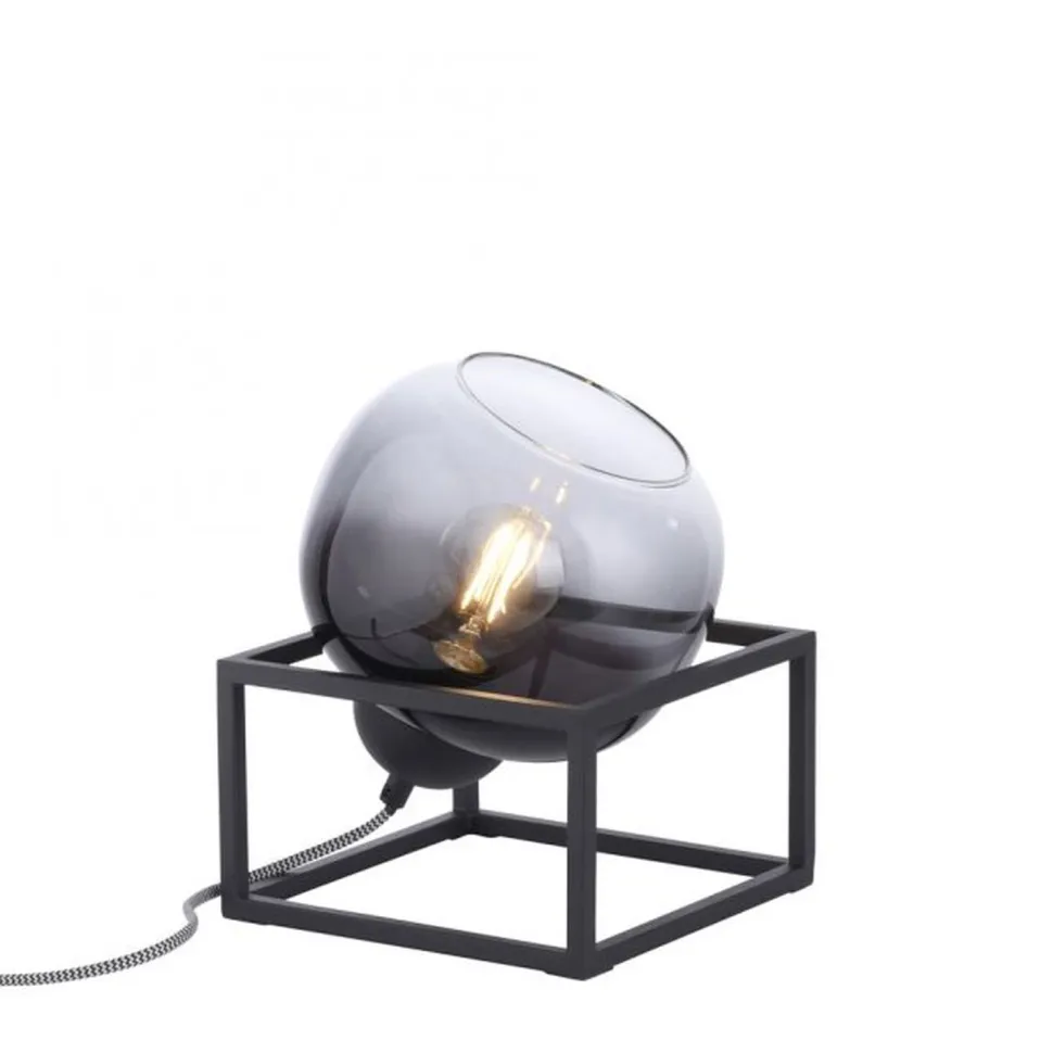 Tischlampe Glasschirm Rauchgrau Schwarz E27 23 cm klein