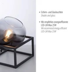 Tischlampe Glasschirm Rauchgrau Schwarz E27 23 cm klein