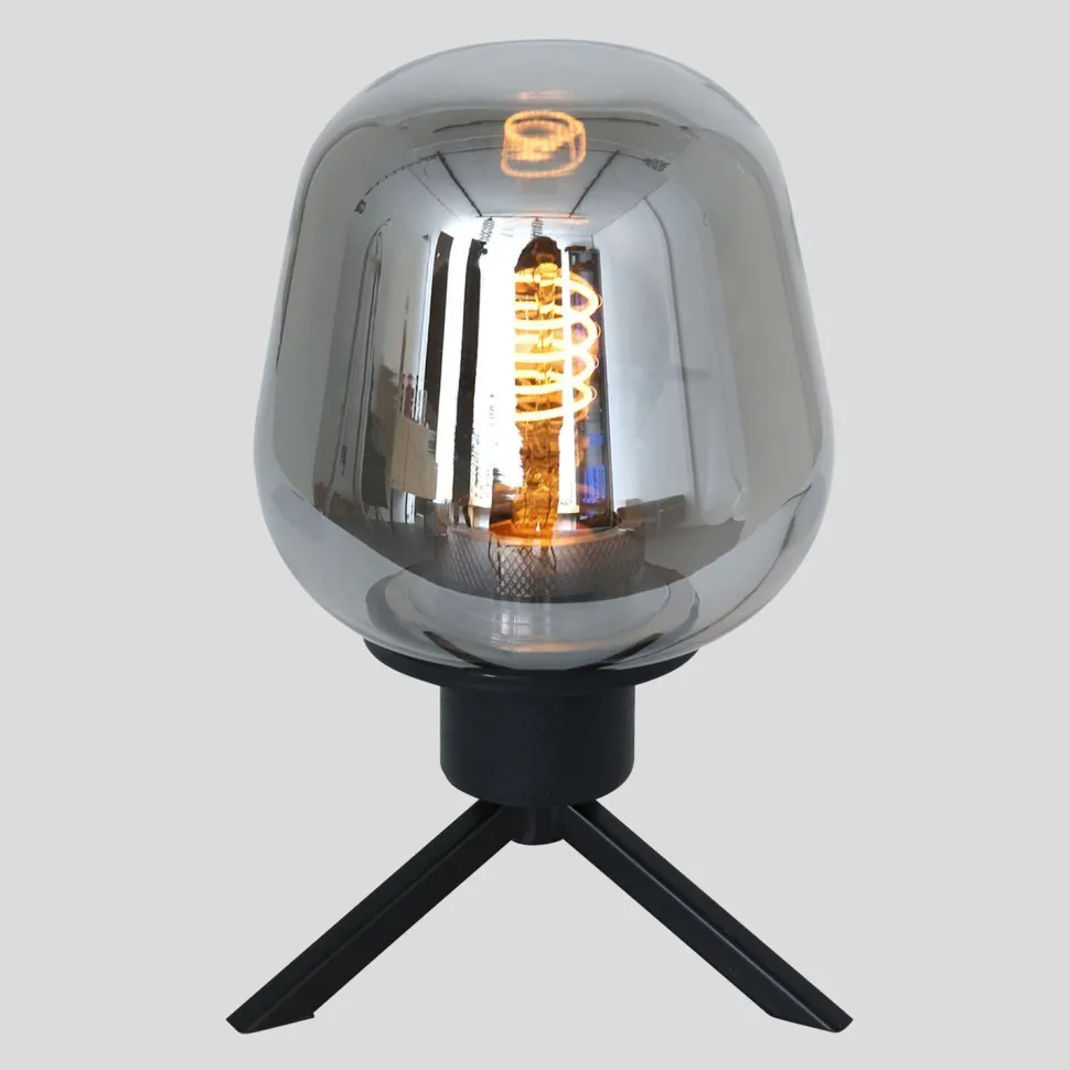 Tischlampe Glasschirm Schwarz Rauchgrau 23 cm elegant