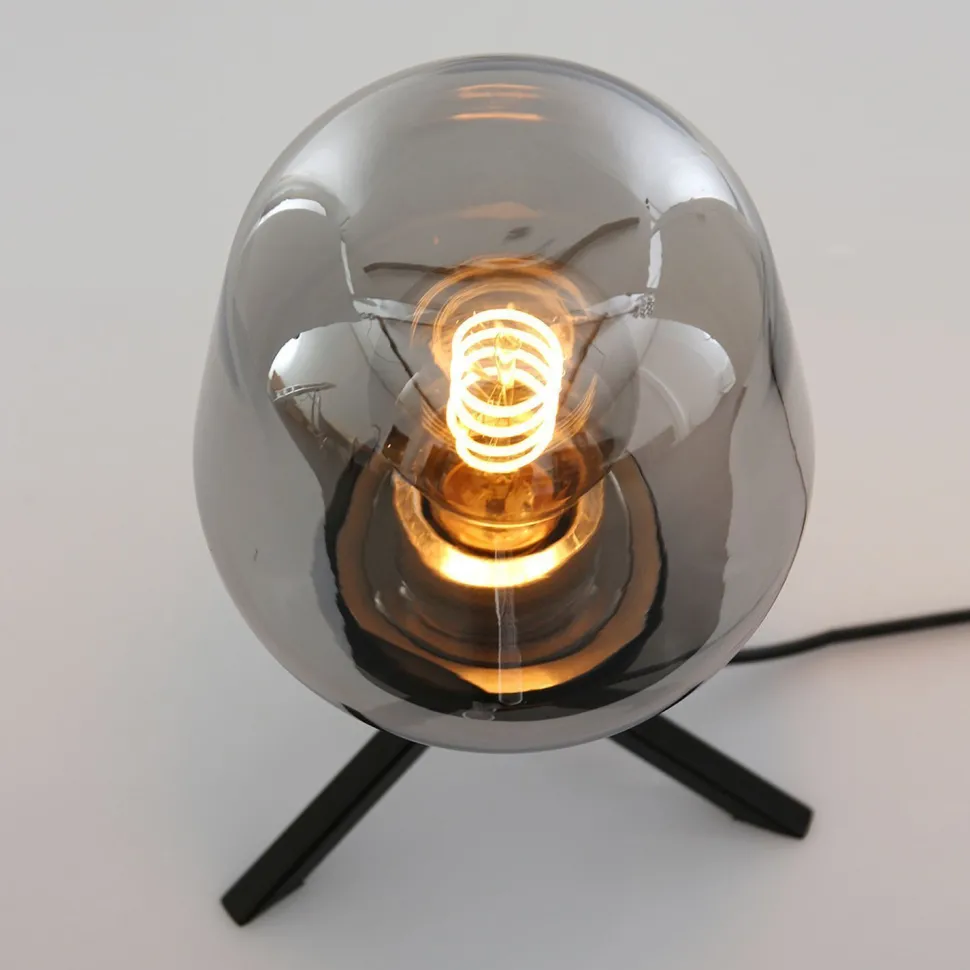 Tischlampe Glasschirm Schwarz Rauchgrau 23 cm elegant
