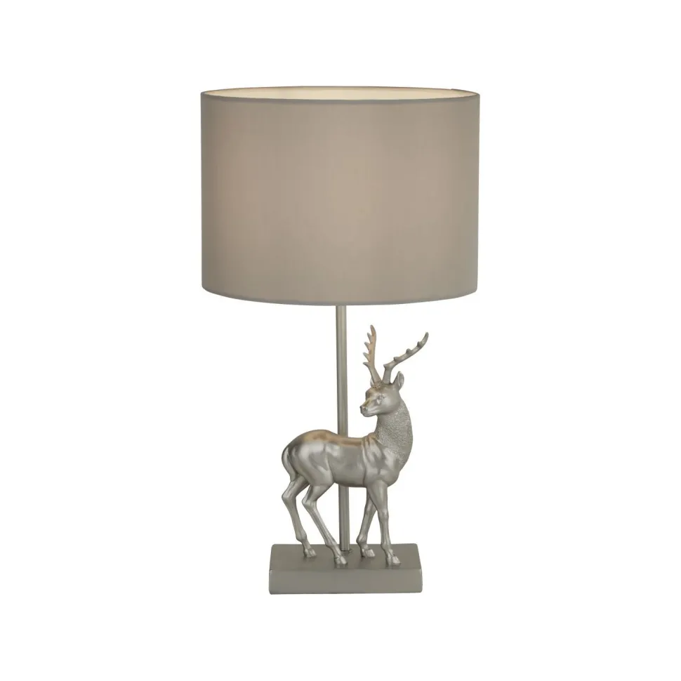 Tischlampe Grau H: 42,5 cm Stoff Resin Hirsch E27
