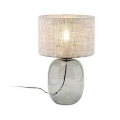 Tischlampe Grau Rauchglas Stoff E27 H: 48 cm Ø 30 cm
