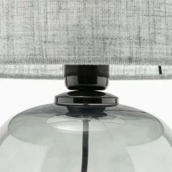 Tischlampe Grau Rauchglas Stoff E27 H: 48 cm Ø 30 cm