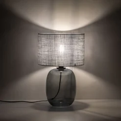 Tischlampe Grau Rauchglas Stoff E27 H: 48 cm Ø 30 cm