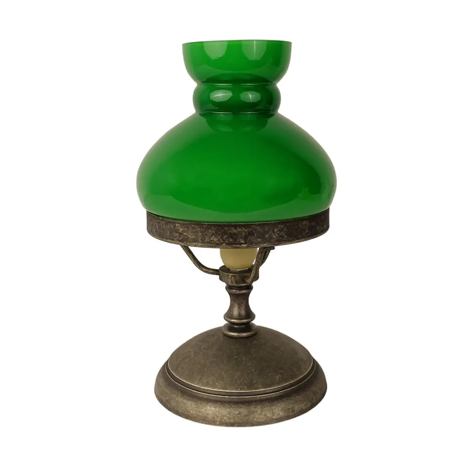 Tischlampe Grün Bronze Antik H: 23,5 cm klein Glas Messing E14