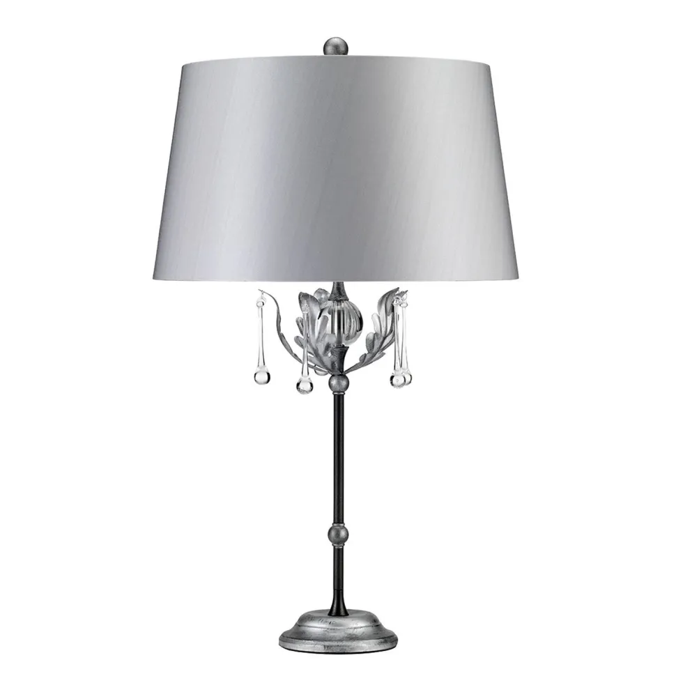 Tischlampe Hoch 72cm in Silber Stoff Schirm GOTICA