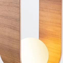 Tischlampe Holz Furnier aus Teak Glas 54 cm hoch E27 Modern