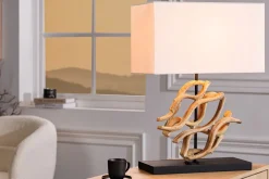 Tischlampe Holz Stoff blendarm E27 H:57 cm Leselicht