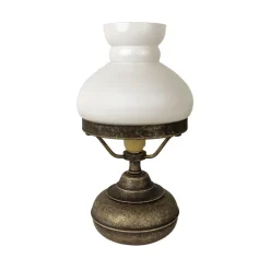 Tischlampe Jugendstil Messing Glas in Bronze Antik Weiß 24,5cm