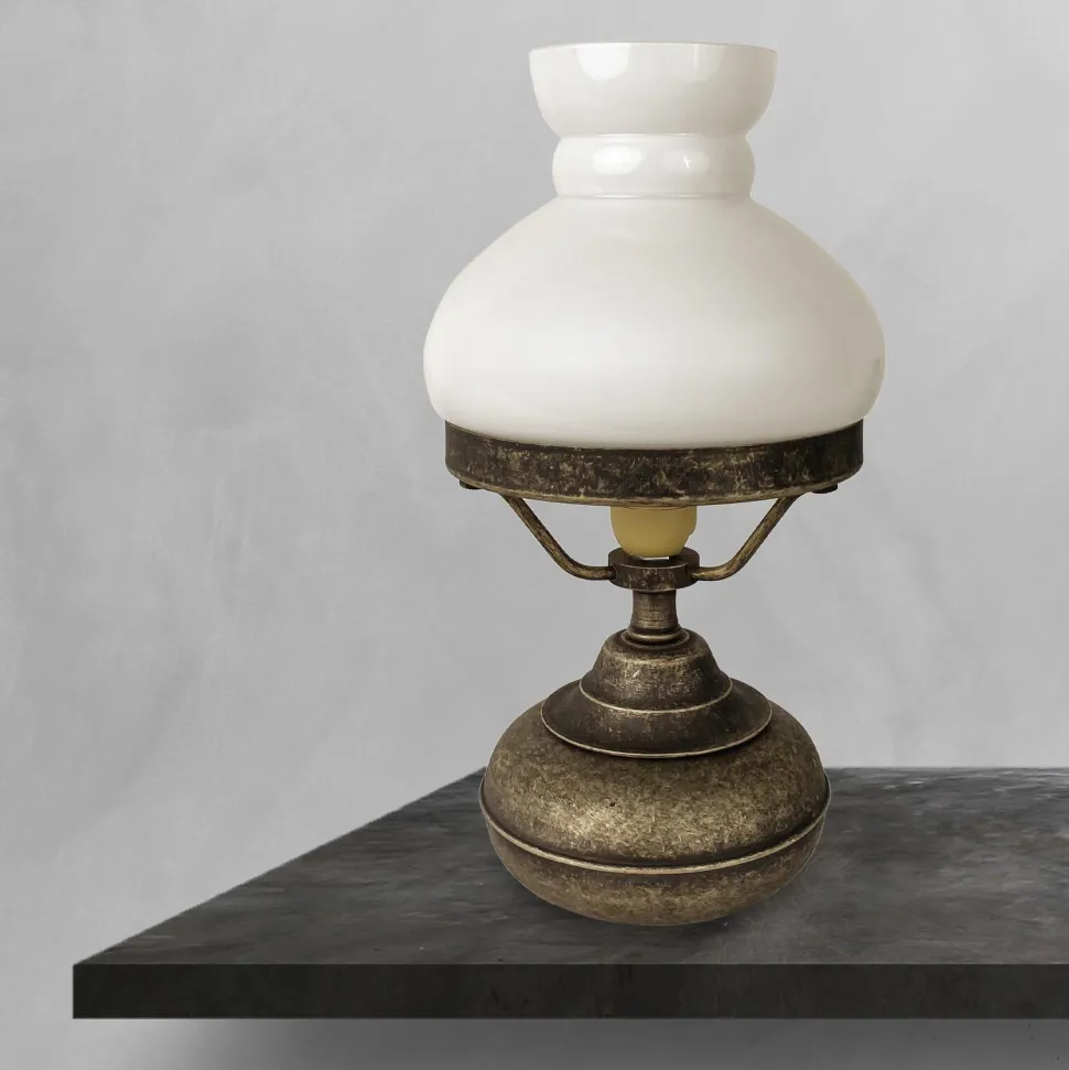 Tischlampe Jugendstil Messing Glas in Bronze Antik Weiß 24,5cm