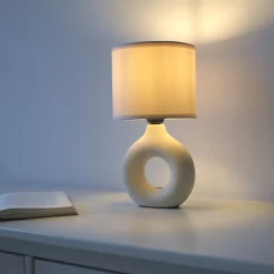 Tischlampe Keramik Stoff blendarm 30 cm E27 Beige