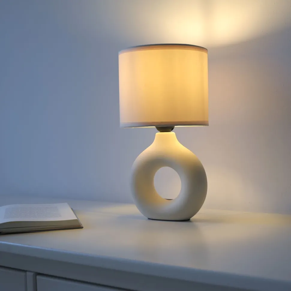 Tischlampe Keramik Stoff blendarm 30 cm E27 Beige