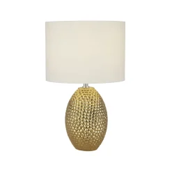 Tischlampe Keramik Stoff E27 45 cm Ø 28 cm Gold Creme-Weiß