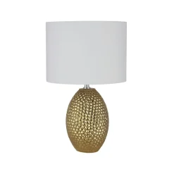 Tischlampe Keramik Stoff E27 45 cm Ø 28 cm Gold Creme-Weiß