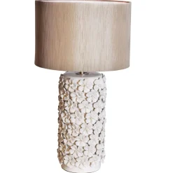Tischlampe Keramik Stoff 54,5 cm hoch Beige E27 Floral