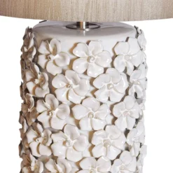 Tischlampe Keramik Stoff 54,5 cm hoch Beige E27 Floral