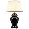 Tischlampe Keramik Stoff Schwarz Creme 80 cm hoch E27