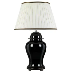 Tischlampe Keramik Stoff Schwarz Creme 80 cm hoch E27