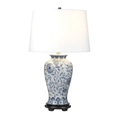 Tischlampe Keramik Stoff E27 65 cm Blau Weiß Klassisch