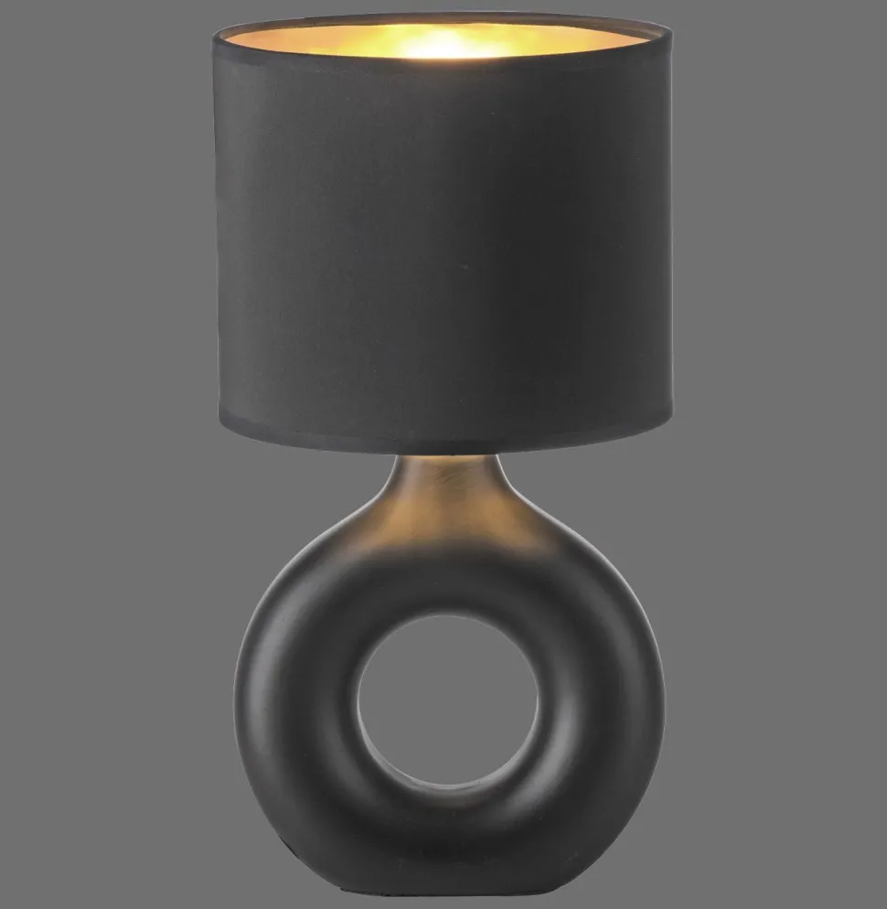 Tischlampe Keramik Stoff 30 cm E27 Schwarz Gold Modern