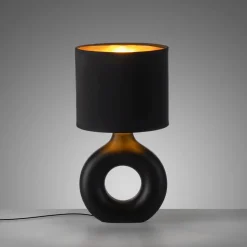 Tischlampe Keramik Stoff 30 cm E27 Schwarz Gold Modern