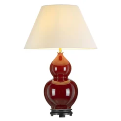 Tischlampe Keramik Stoff 64 cm in Rot Ecru Klassisch