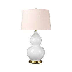 Tischlampe Keramik Stoff 64 cm E27 Retro Rosa Weiß