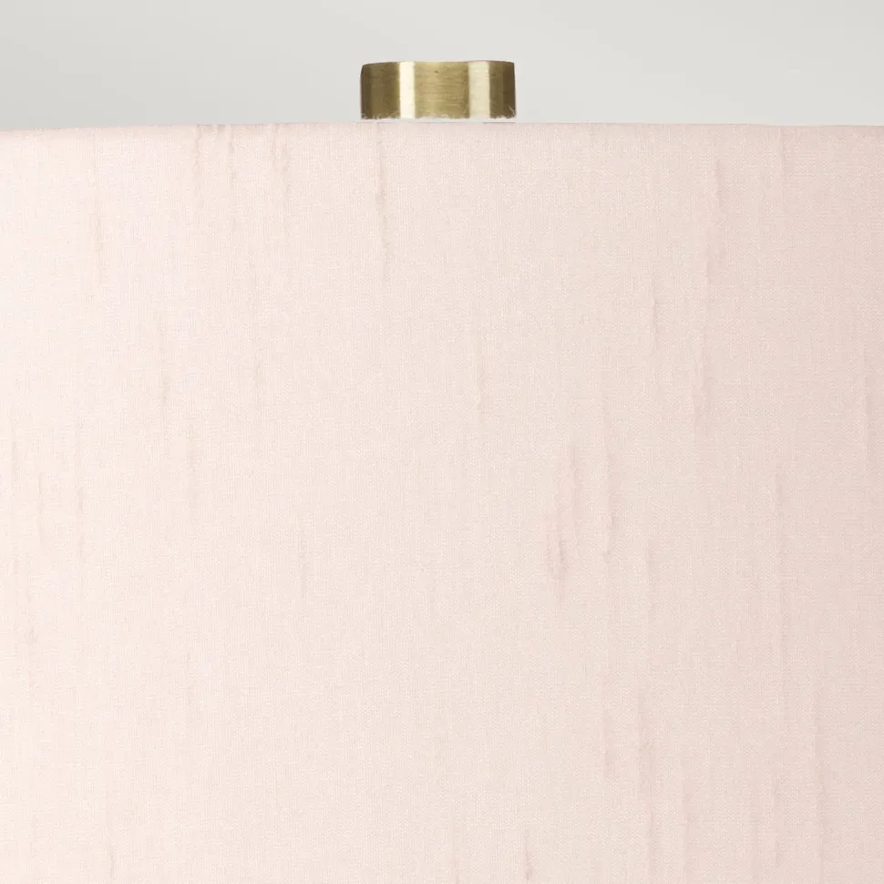 Tischlampe Keramik Stoff 64 cm E27 Retro Rosa Weiß