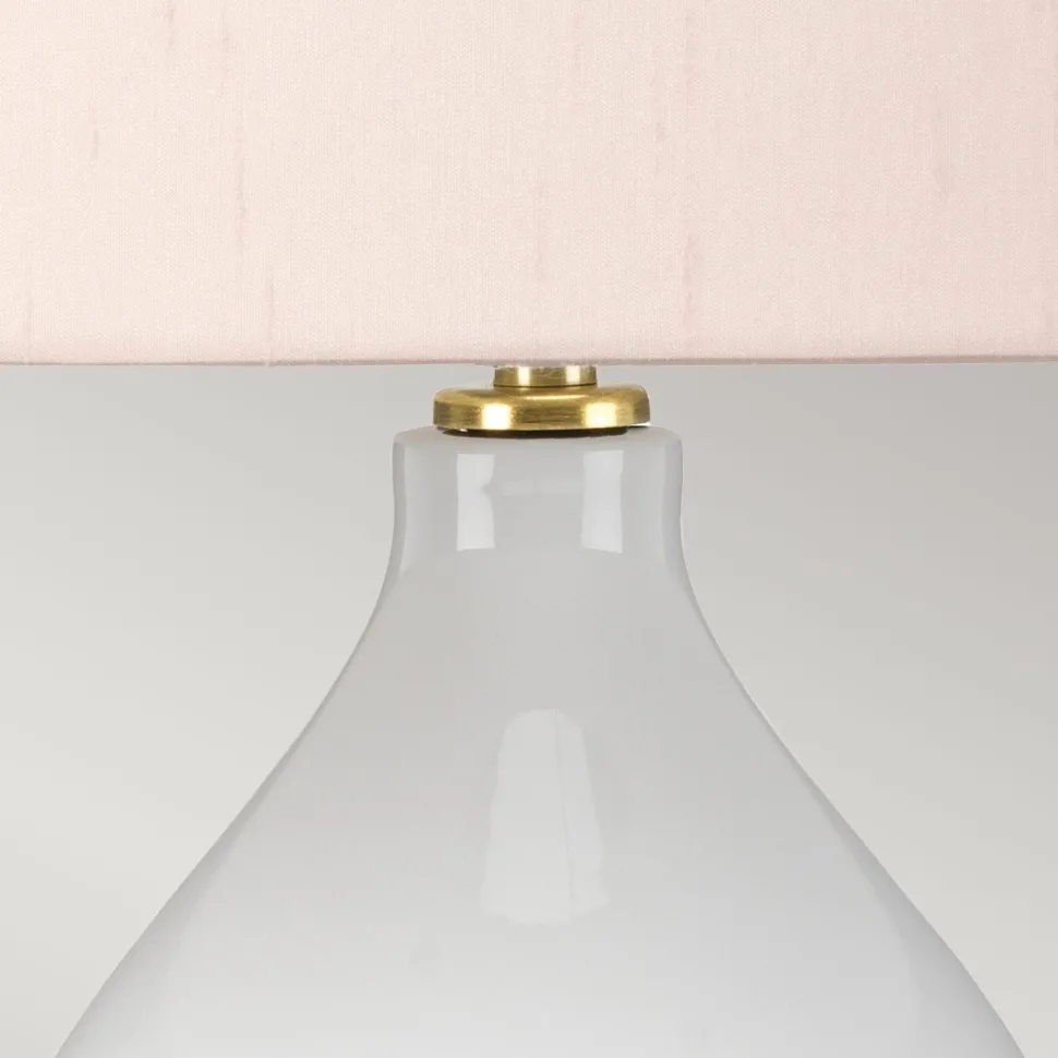 Tischlampe Keramik Stoff 64 cm E27 Retro Rosa Weiß