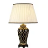 Tischlampe Keramik Stoff 68 cm Creme Schwarz Gold E27